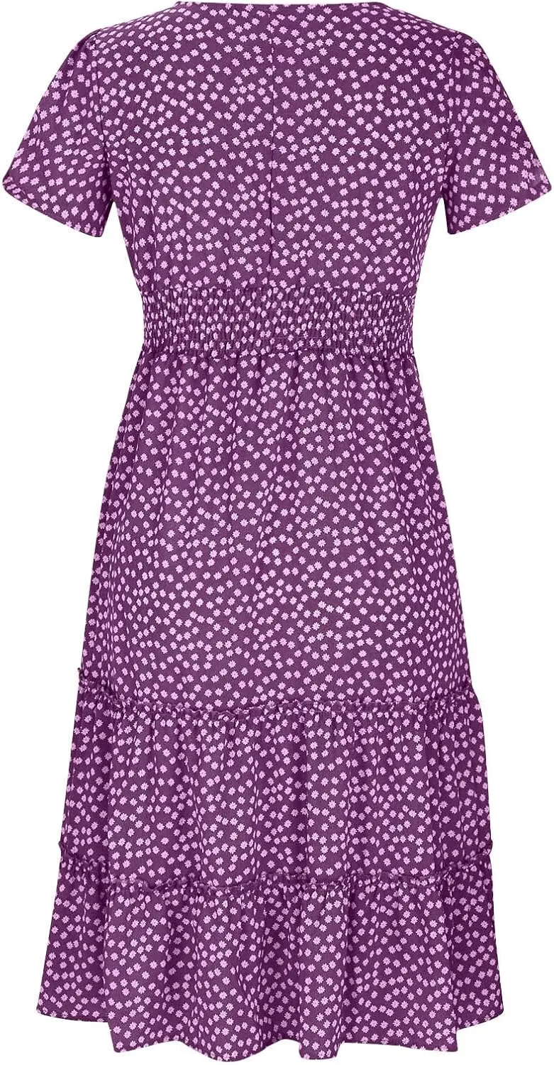 Womens Dresses Summer Plus Size Dresses Casual Short Sleeve Midi Dress Flowy Boho Sundresses Travel Printed Outfits