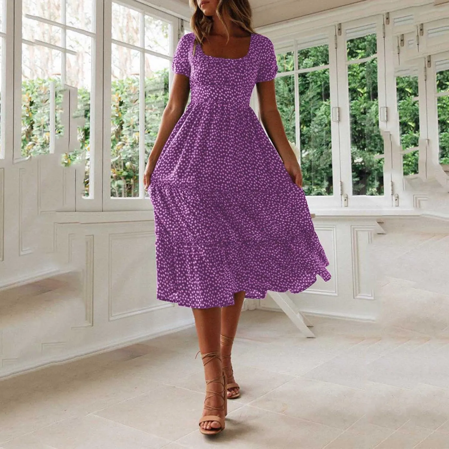 Womens Dresses Summer Plus Size Dresses Casual Short Sleeve Midi Dress Flowy Boho Sundresses Travel Printed Outfits