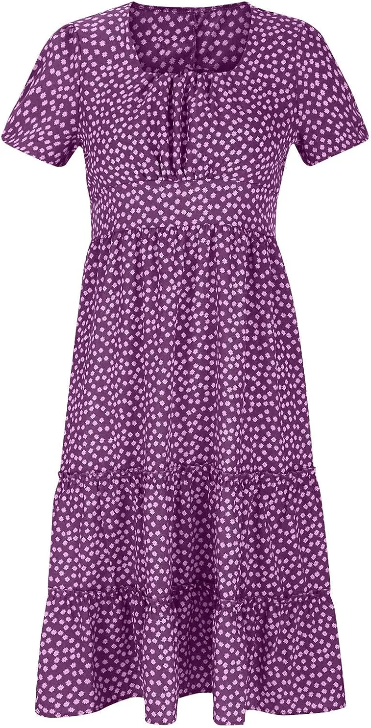 Womens Dresses Summer Plus Size Dresses Casual Short Sleeve Midi Dress Flowy Boho Sundresses Travel Printed Outfits