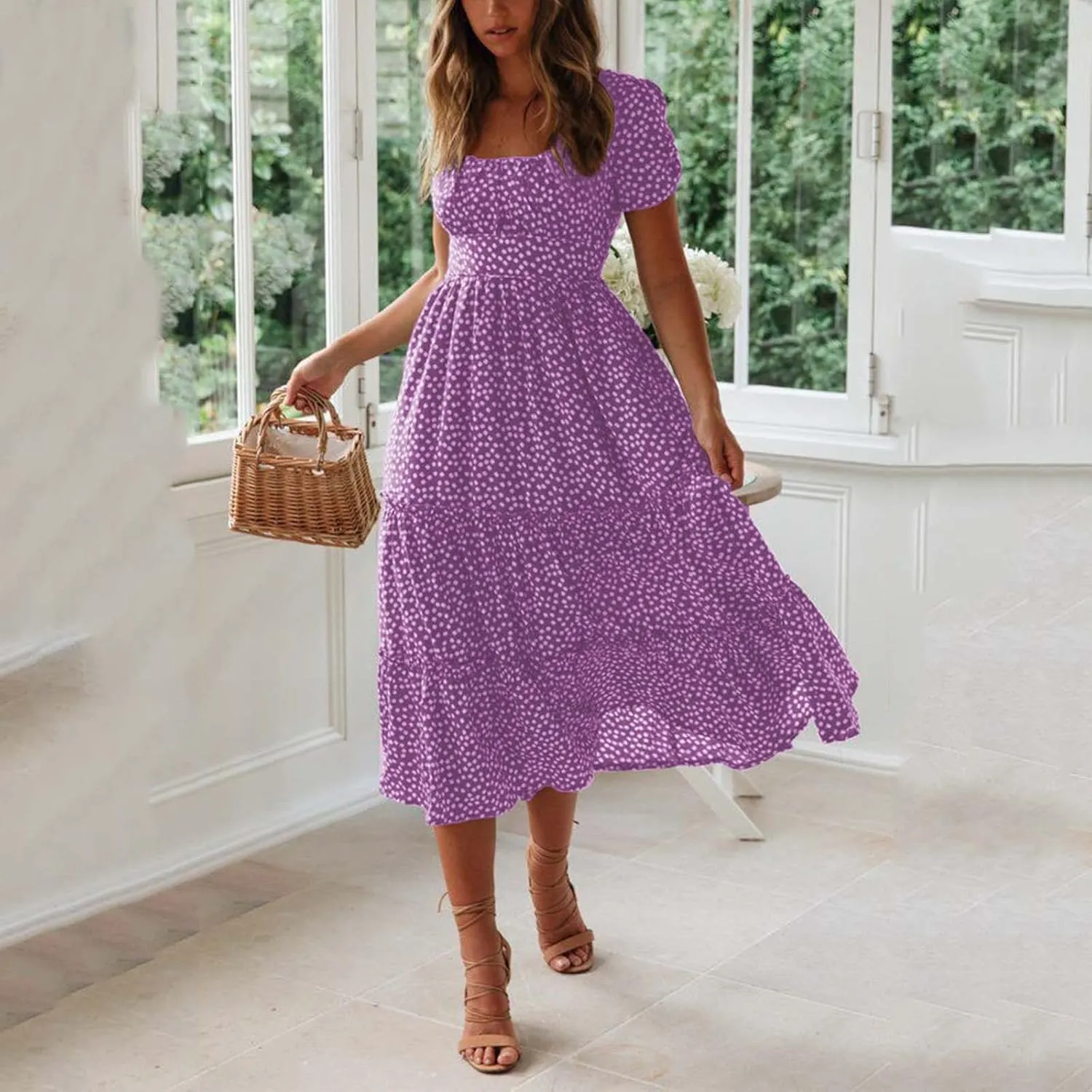 Womens Dresses Summer Plus Size Dresses Casual Short Sleeve Midi Dress Flowy Boho Sundresses Travel Printed Outfits