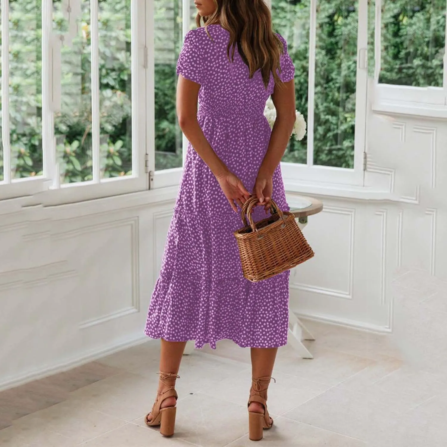 Womens Dresses Summer Plus Size Dresses Casual Short Sleeve Midi Dress Flowy Boho Sundresses Travel Printed Outfits