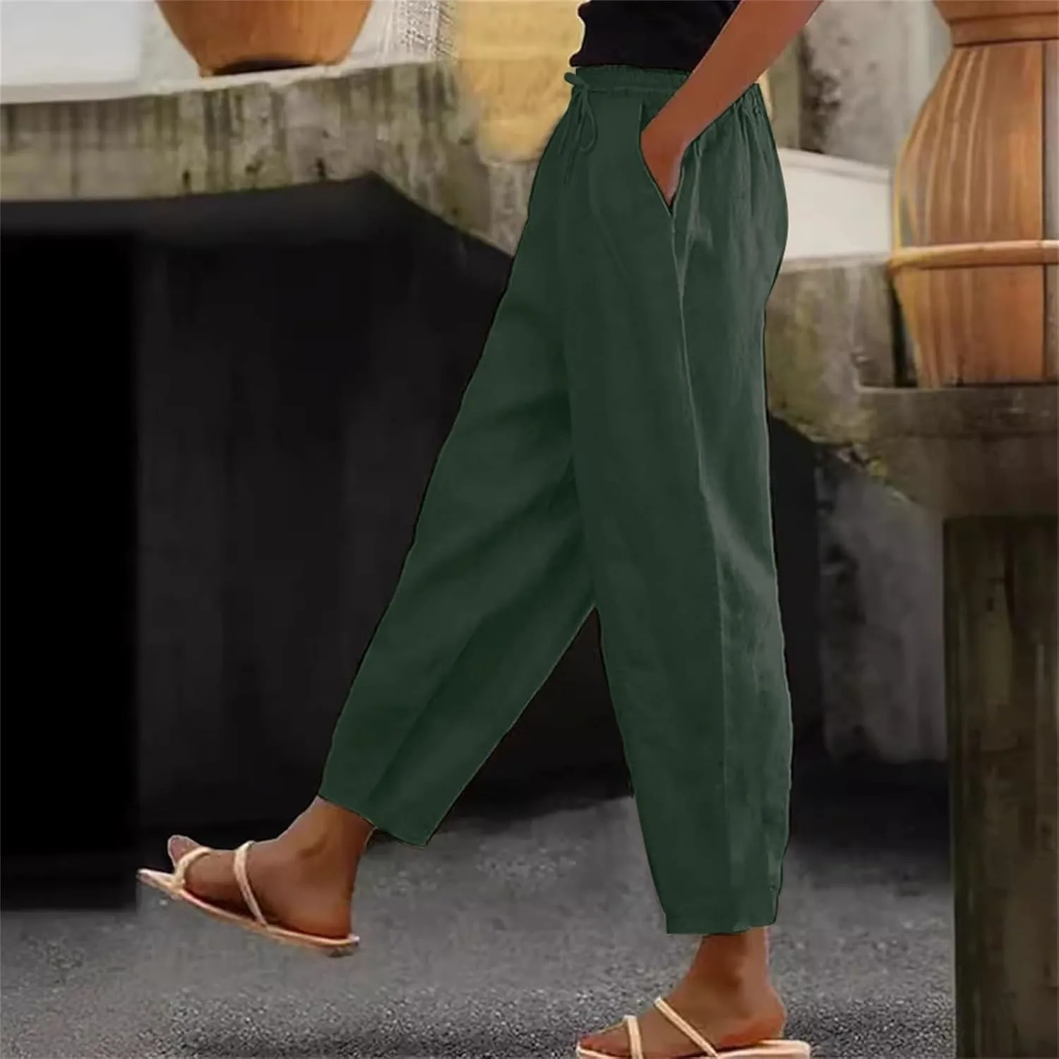 Women's High Waisted Straight Leg Pants Stretchy Business Casual Beach Pants Plus Size Work Trousers with Pockets