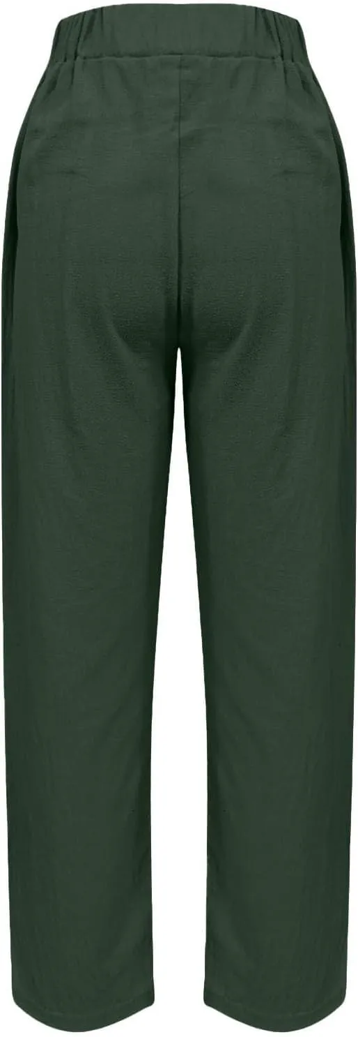 Women's High Waisted Straight Leg Pants Stretchy Business Casual Beach Pants Plus Size Work Trousers with Pockets