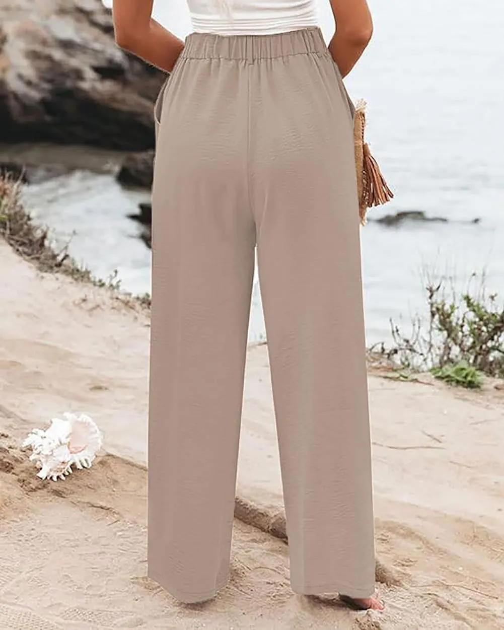 Womens High Waisted Wide Leg Palazzo Pants Casual Lounge Boho Flowy Pants with Pockets