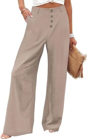 Womens High Waisted Wide Leg Palazzo Pants Casual Lounge Boho Flowy Pants with Pockets