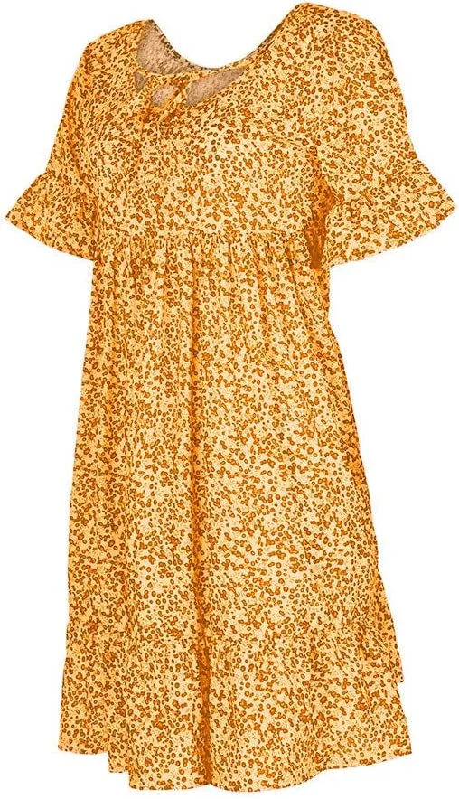 Women's Ladies Sexy Loose Print Hlaf Sleeve Ruffles Mini Dress Summer Dress Womens Casual Maxi Dresses