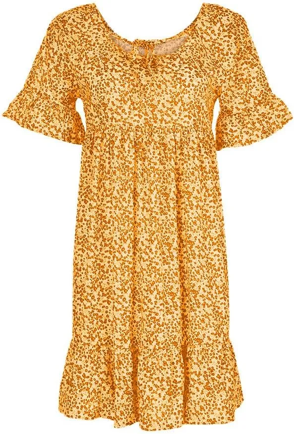 Women's Ladies Sexy Loose Print Hlaf Sleeve Ruffles Mini Dress Summer Dress Womens Casual Maxi Dresses