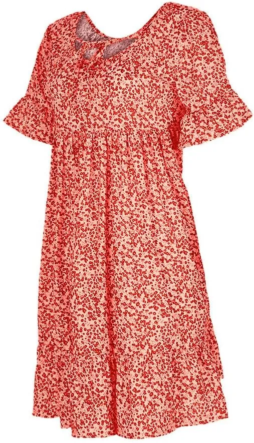 Women's Ladies Sexy Loose Print Hlaf Sleeve Ruffles Mini Dress Summer Dress Womens Casual Maxi Dresses