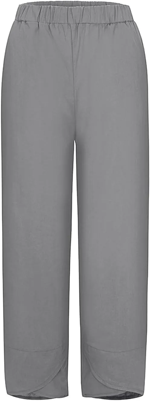 Women's Linen Blend Summer Split Flowy Pant Trousers High Waist Lounge Pants Slim-Fit Pant Trousers Vacation