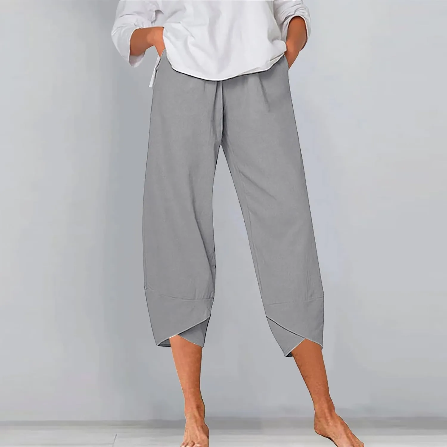 Women's Linen Blend Summer Split Flowy Pant Trousers High Waist Lounge Pants Slim-Fit Pant Trousers Vacation