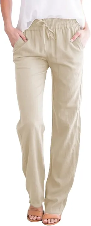 Women's Linen Pants Wide Leg Yoga Pants for Women High Waist Stretch Dress Women's Linen Blend Trousers with Pocket