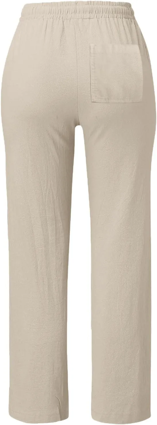 Women's Linen Pants Wide Leg Yoga Pants for Women High Waist Stretch Dress Women's Linen Blend Trousers with Pocket