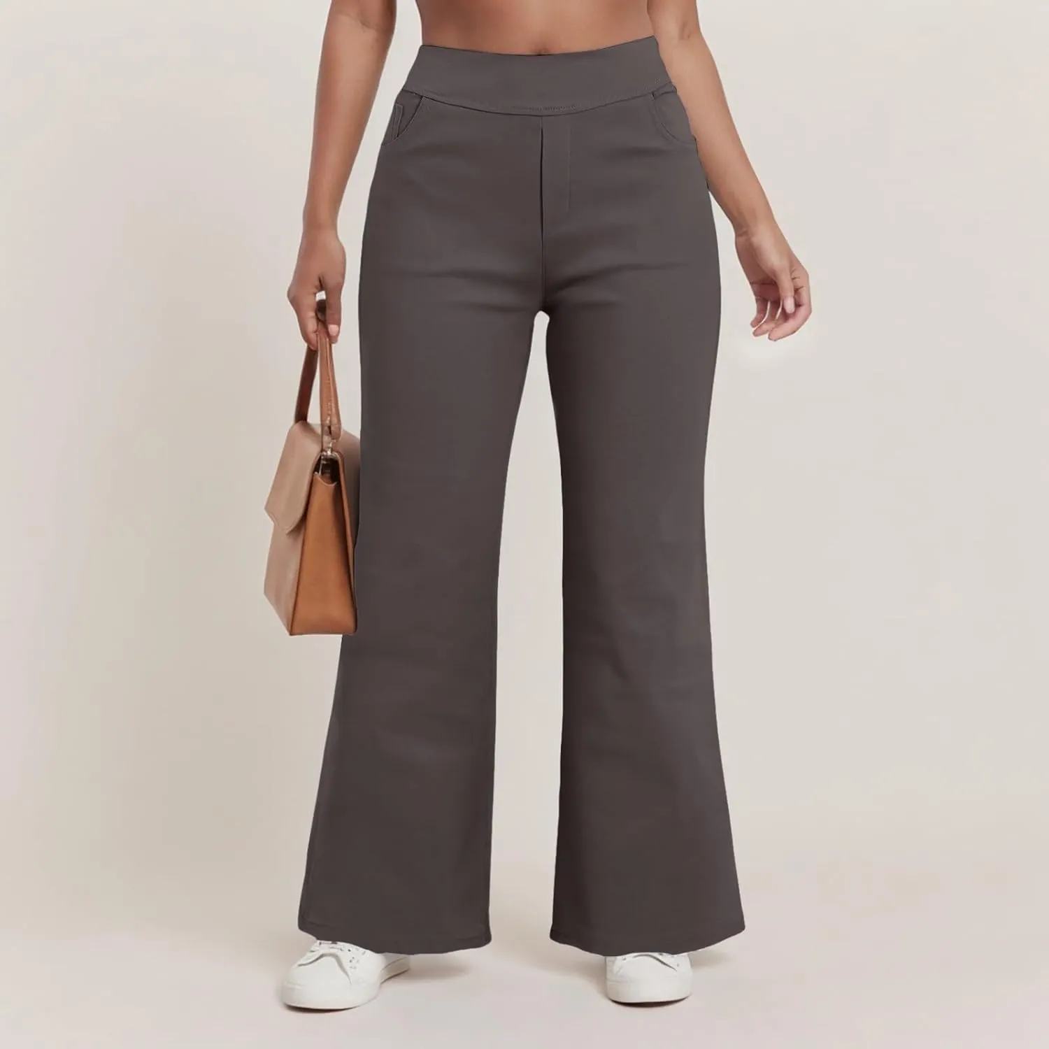 Womens Linen Wide Leg Pants Women High Waist Casual Elastic Waist Plaid Gingham Wide Leg Capri Palazzo Pants