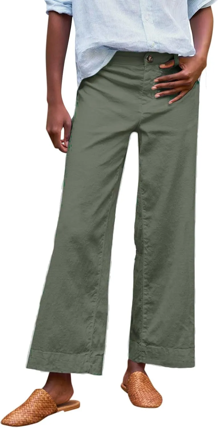 Womens Pants, Peasant Pants Casual Linen Plaid Straight Leg Side Button Drawstring