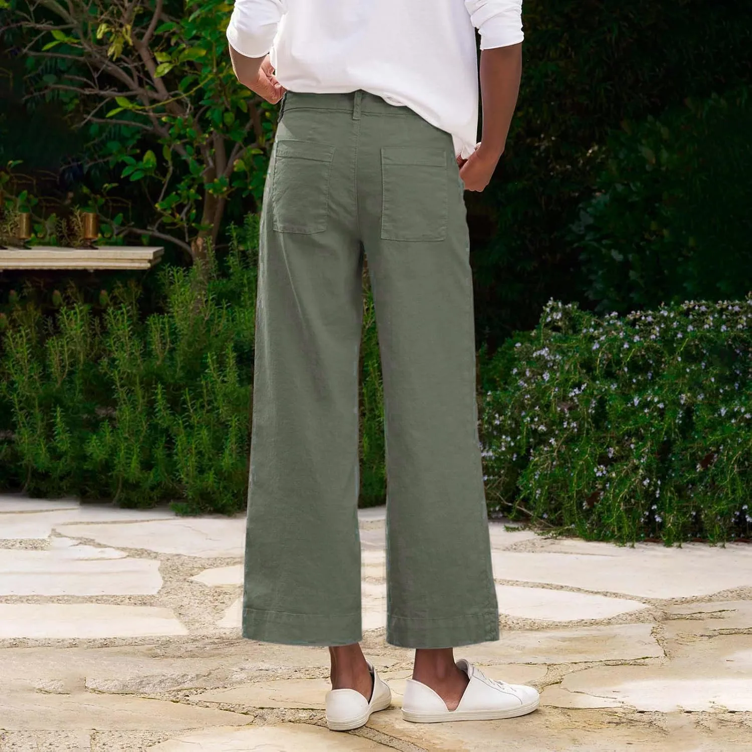 Womens Pants, Peasant Pants Casual Linen Plaid Straight Leg Side Button Drawstring
