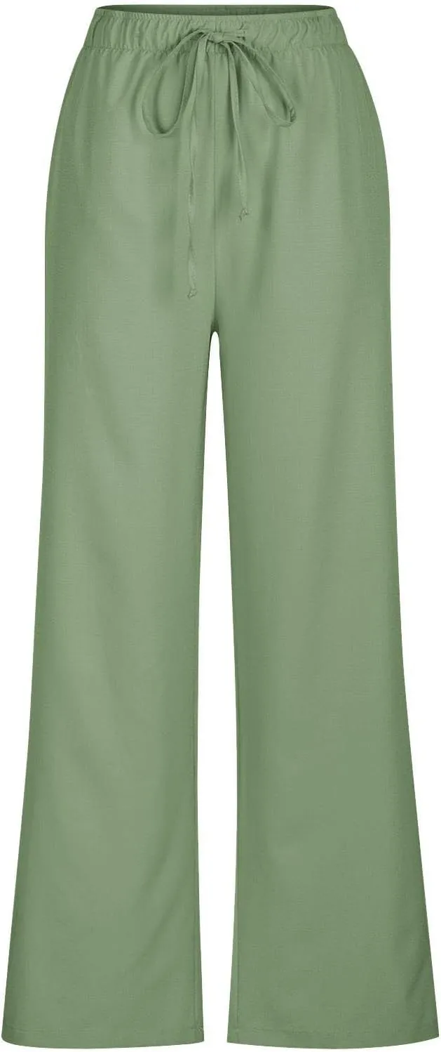 Women's Pants, Straight Leg Wide High Waisted Cotton Linen Pants Summmer Oversized