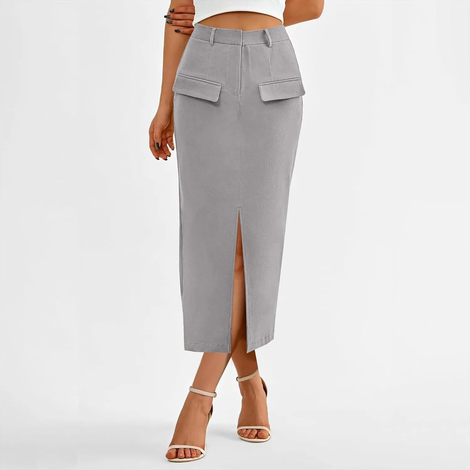 Women's Pencil Skirts Mid Long High Waist A line Midi Skirt Split Hem Skirts for Ladies Office Business Work Dress