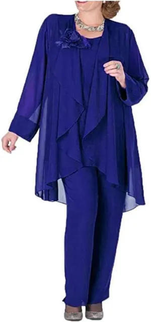 Women's Plus Size Chiffon Pants Suit 3 Pieces Dress Suit for Mother of The Bride Evening Gowns Outfit