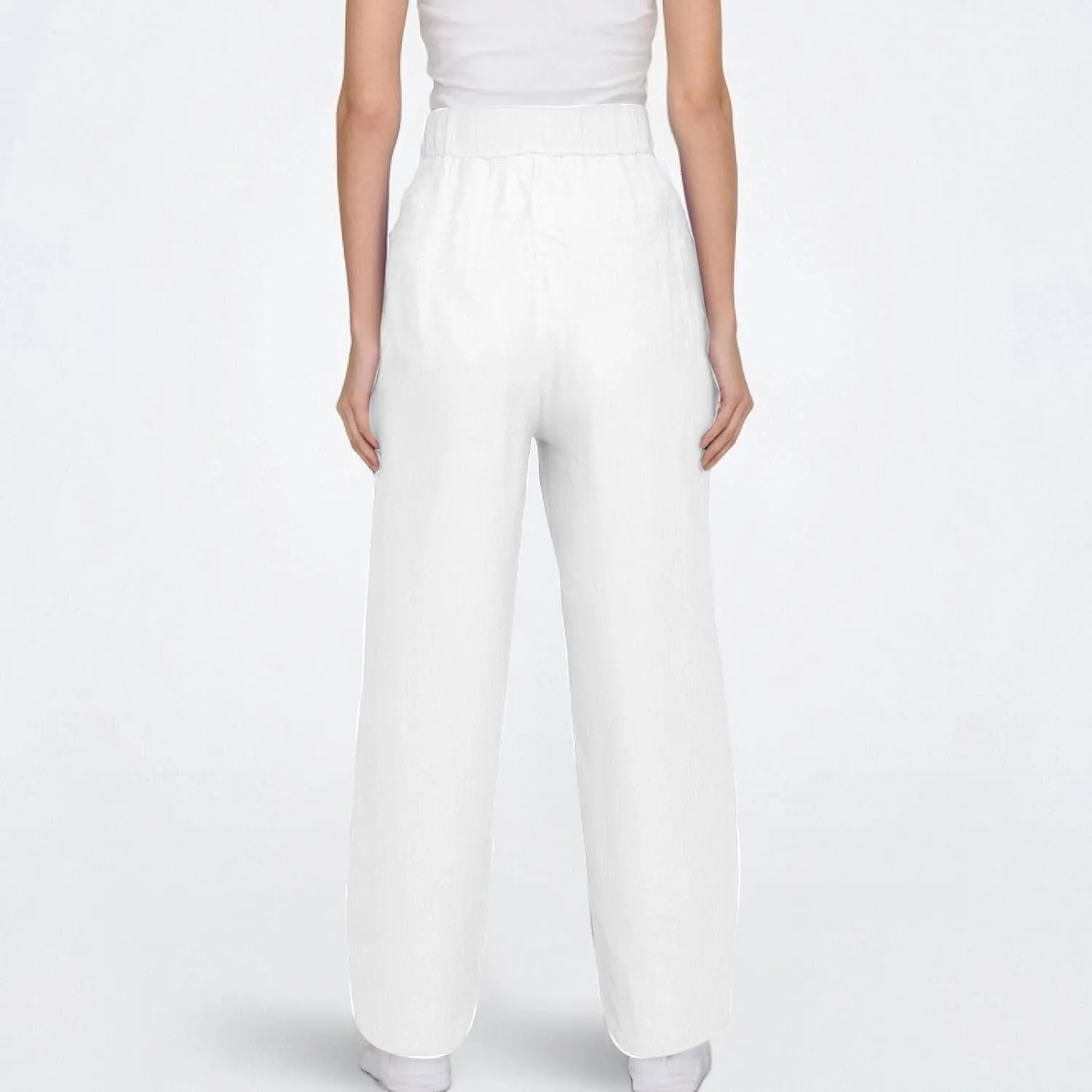 Womens Plus Size Linen Pants Summer High Waisted Wide Leg Pants Lightweight Baggy Boho Beach Lounge Trousers Pockets