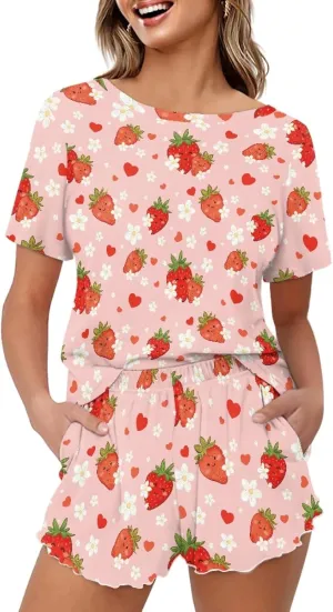 Womens Short Pajamas Set Two Piece Pajama Set for Women 2 Piece Short Sleeve Pjs