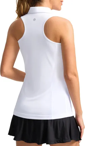 Women's Sleeveless Golf Shirt Zip Up Quick Dry Collared Tank Tops Racerback Tennis Athletic Polo Shirts for Women