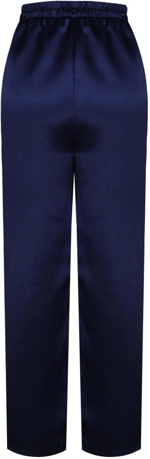 Women's Solid Casual Pants Trendy Straight Leg Elastic High Waist Palazzo Pants Loose Fit Trousers with Pockets