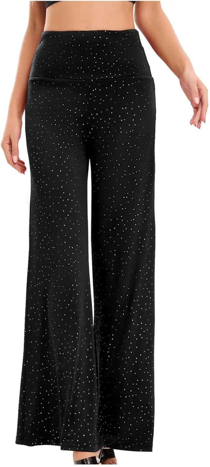 Women's Stretchy Wide Leg Yoga Pants Casual Comfy High Waist Palazzo Lounge Pants Loose Dance Trousers Comfy Slacks