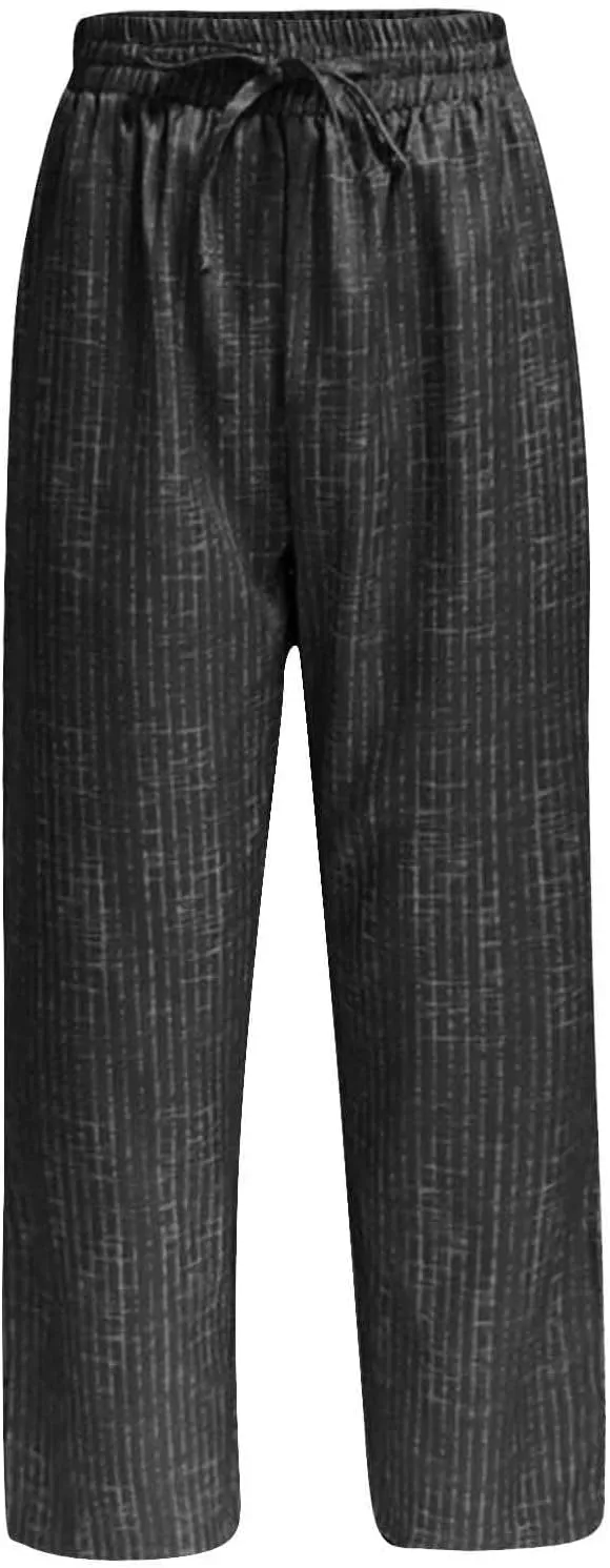 Womens Striped Pants Drawstring Elastic Waist Summer Lounge Pants Straight Leg Baggy Trendy Trousers with Pocket