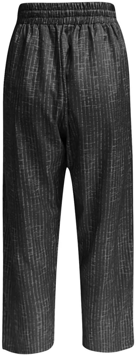 Womens Striped Pants Drawstring Elastic Waist Summer Lounge Pants Straight Leg Baggy Trendy Trousers with Pocket
