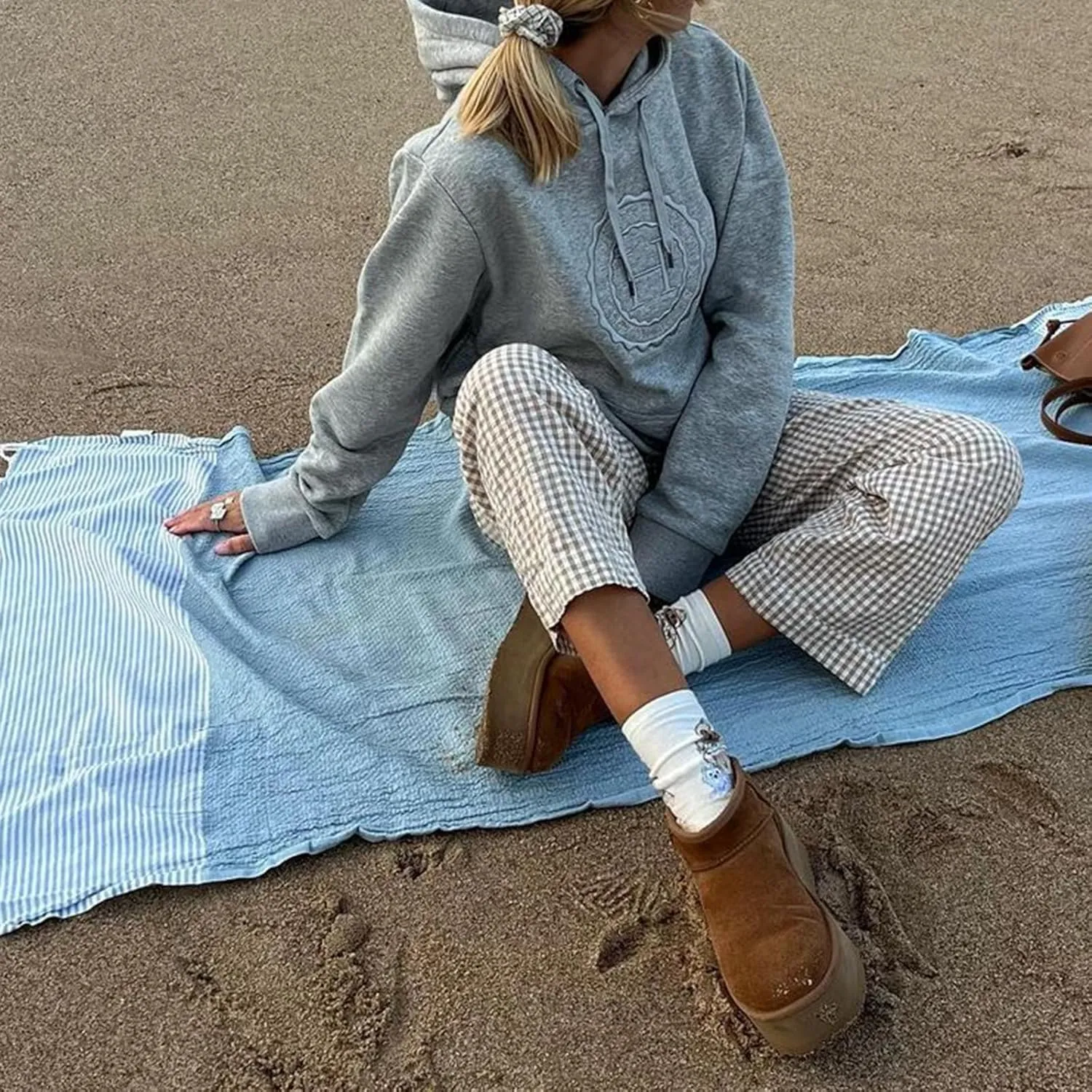 Women's Summer Casual Pants Plaid Drawstring High Waist Straight Leg Trousers Daily Lounging Streetwear