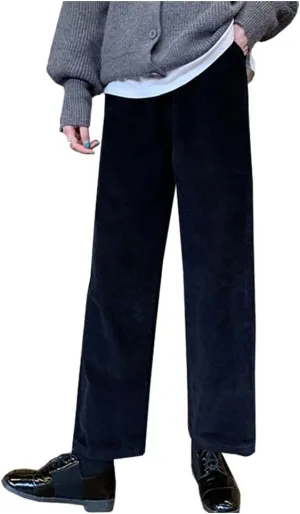 Women's Vintage High Waisted Straight Leg Corduroy Pants Trouser