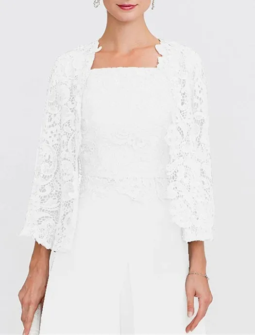 Women's Wedding Guest 3/4 Length Sleeve Floral Lace Bolero Wrap/Shawl