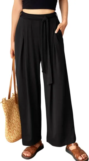 Women's Wide Leg Pants High Waisted Adjustable Tie Knot Yoga Sweatpants Comfy Lounge Pajama Flowy Pants Pockets