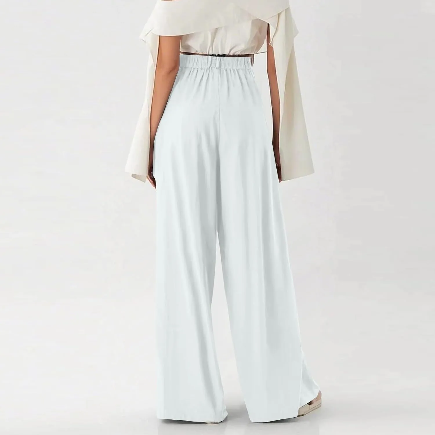Women's Wide Legged Pants Pleated High Waisted with Pockets Flowy Trousers Business Casual Bottoms Trendy