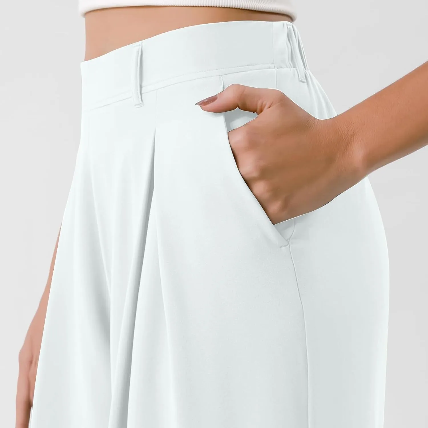 Women's Wide Legged Pants Pleated High Waisted with Pockets Flowy Trousers Business Casual Bottoms Trendy