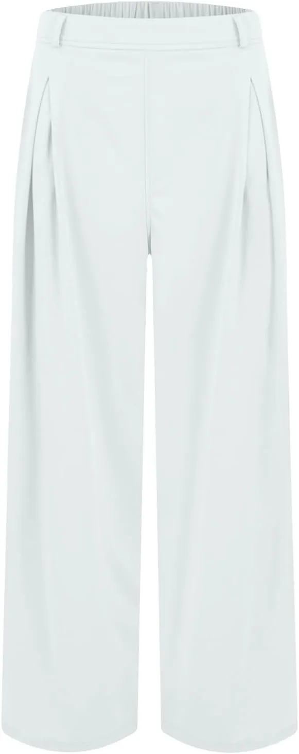 Women's Wide Legged Pants Pleated High Waisted with Pockets Flowy Trousers Business Casual Bottoms Trendy