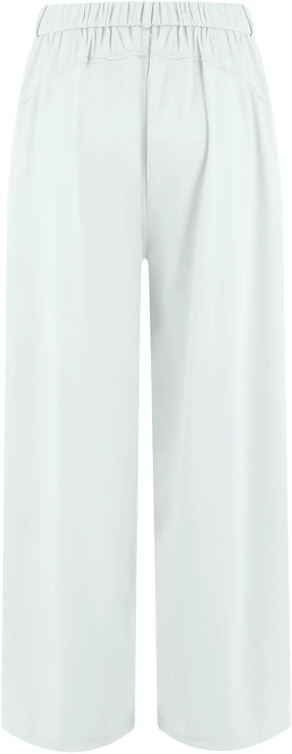 Women's Wide Legged Pants Pleated High Waisted with Pockets Flowy Trousers Business Casual Bottoms Trendy