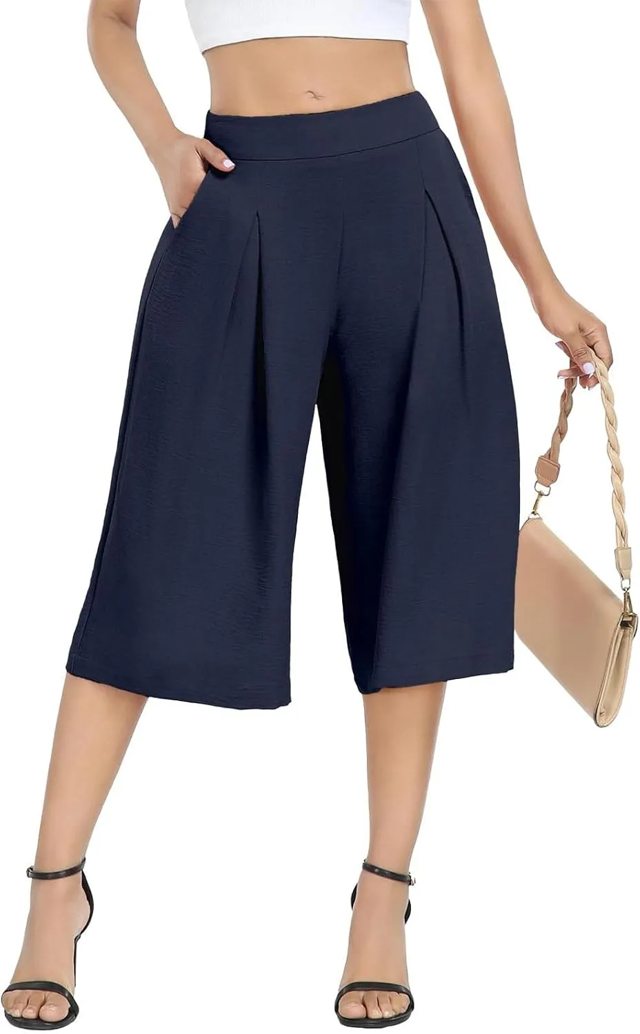 Womens' Yoga Pants with Pockets Tummy Control High Waist Flare Crop Waist Casual Palazzo Trousers 2025 Capris