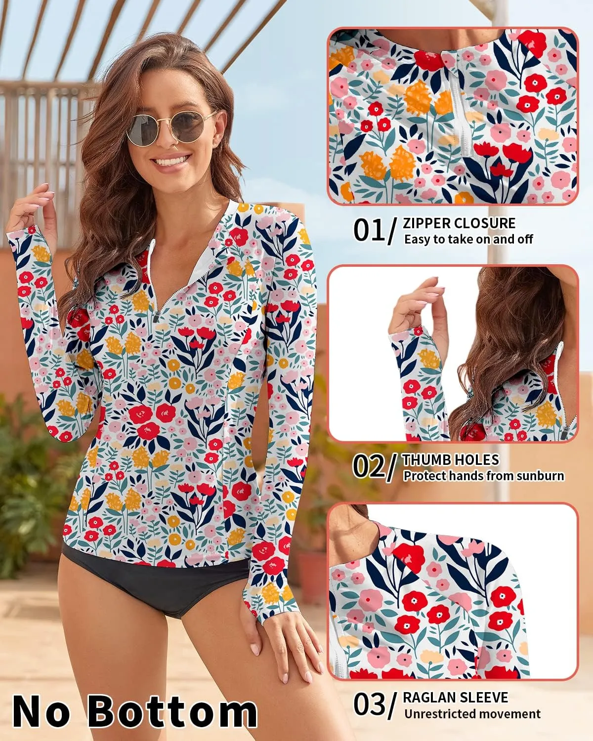 WOWENY Women's Rash Guard UPF 50  Long Sleeve Swim Shirts Thumb Holes UV Sun Protection Bathing Suit Swimsuit No Bottoms&Bras