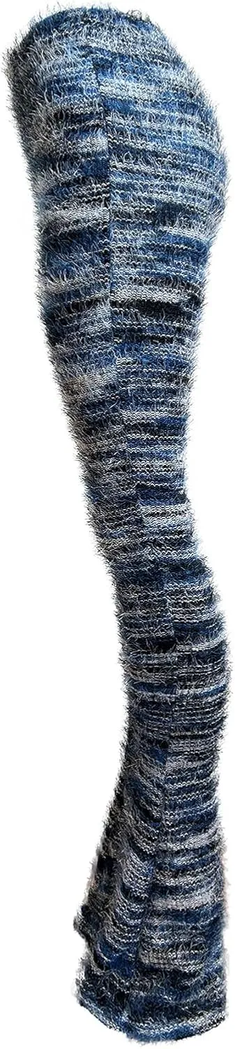 XZLUFNY Women's Stacked Fuzzy Pants High Waisted Striped Knit Sweatpnts Leggings