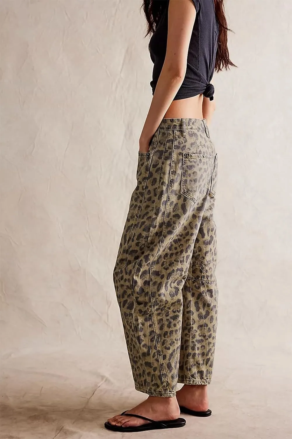 Y2K Printed Barrel Jeans Wide Leg Baggy Boyfriend Jeans for Women Loose Fit Mid Rise Denim Horseshoe Pants