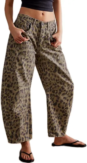 Y2K Printed Barrel Jeans Wide Leg Baggy Boyfriend Jeans for Women Loose Fit Mid Rise Denim Horseshoe Pants