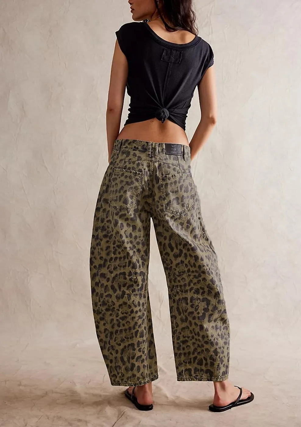 Y2K Printed Barrel Jeans Wide Leg Baggy Boyfriend Jeans for Women Loose Fit Mid Rise Denim Horseshoe Pants