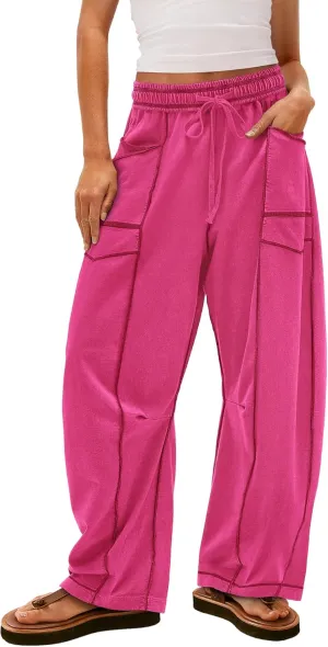 Yanekop Womens Baggy Wide Leg Pants Casual Summer Palazzo Pants Drawstring Waist Lounge Pants with Pockets