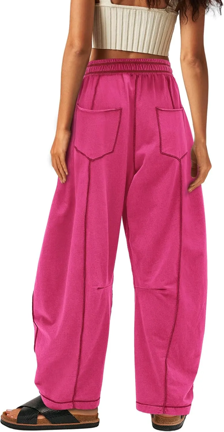 Yanekop Womens Baggy Wide Leg Pants Casual Summer Palazzo Pants Drawstring Waist Lounge Pants with Pockets