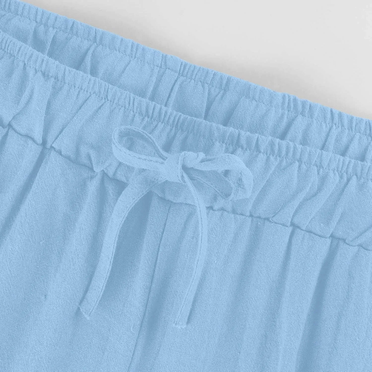 yardsong Capri Pants for Women Cotton Linen Summer Casual Cropped Pants Drawstring Elastic Waist Wide Leg Capris with Pockets