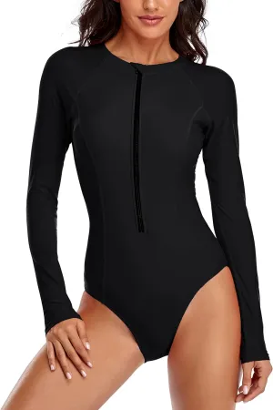 YATEEN Womens Athletic Training Swimsuit Long Sleeve Rashguard