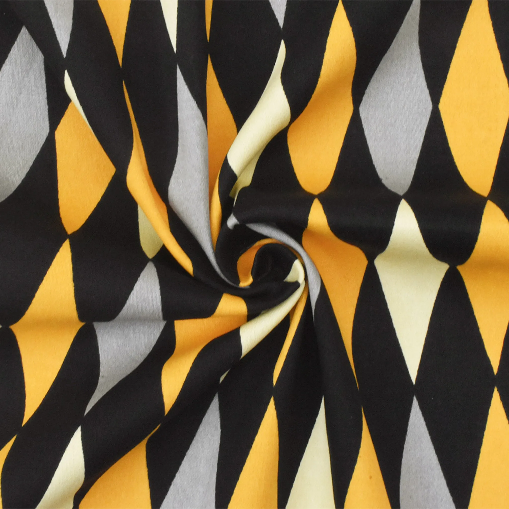 Yellow-Black-Multi Diamond Print Stretch Cotton Spandex Twill Sateen Fabric