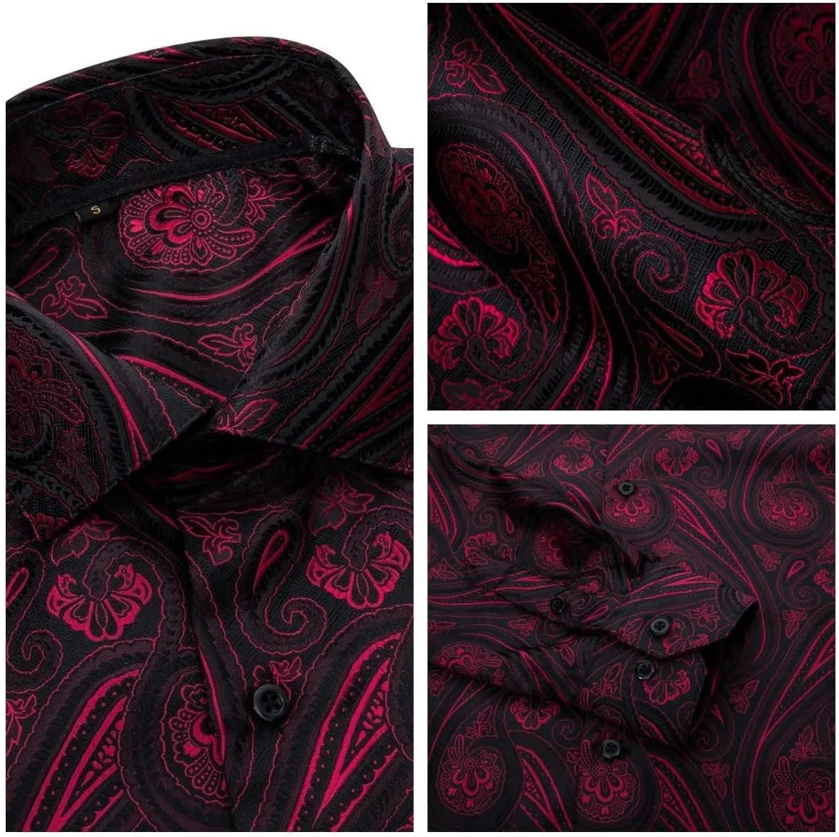 YOHOWA Men's Paisley Shirt Silk Jacquard Dress Long Sleeve Button Down Shirts Casual Mexico Western Disco Party Wedding Prom