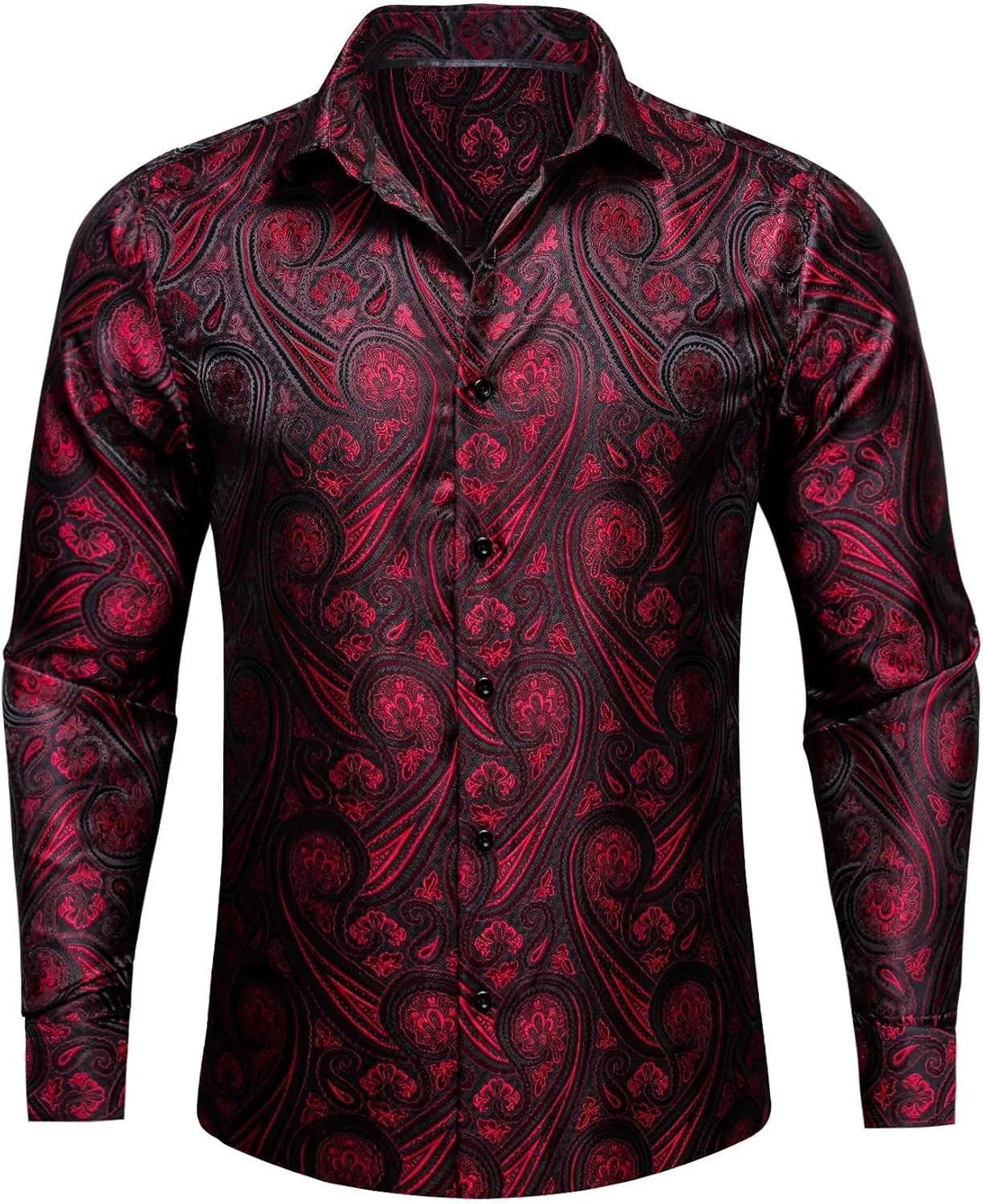 YOHOWA Men's Paisley Shirt Silk Jacquard Dress Long Sleeve Button Down Shirts Casual Mexico Western Disco Party Wedding Prom